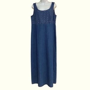 Vintage Blue Denim Cotton Overall Jumper Maxi Dress Medium 8 Cottagecore Prairie
